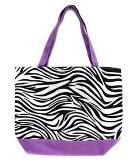 Zebra Tote with Purple Trim Zipper Closure with by MonogramExpress