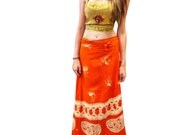 Long Skirt// Vintage Bohemian Style Rayon Skirt Wrap Skirt Red Sun Moon Design Lovely Skirts Free Shipping
