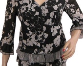 Black Top Printed Cotton Hippy Gypsy Blouse Lace Top For Women's
