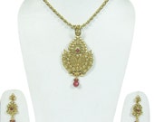 Beautiful Charming Pendant Kundan Gold Tone Necklaces Indian Jewelry Necklace Earrings Set