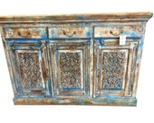 Antique Turquoise Blue Indian Chest Global Furniture Sideboard Buffets Vintage