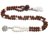 Tarini Jewels mala Beads Crown Chakra 108+1~Moon Stone Rudraksha Mala-Om Pendant , fortune bracelet