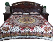 Indian Inspired Bedspreads 3pc set Floral Printed Cotton Bedding Coverlets