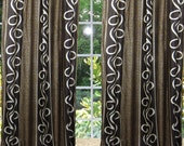 Patterned Curtains Window Panels scroll olive green Tab Top drapery Drapes ~ Pair