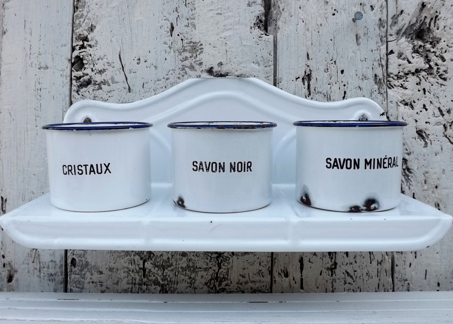 French enamel laundry rack vintage soap dish kitchen shelf