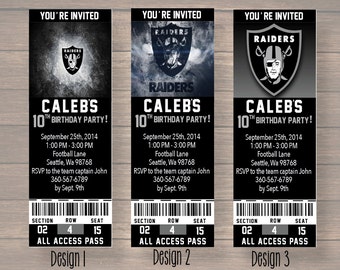 Oakland Raiders, Custom Party Ticket Invitations, Birthday Invitation, Oakland Raiders Birthday Ticket, digital file