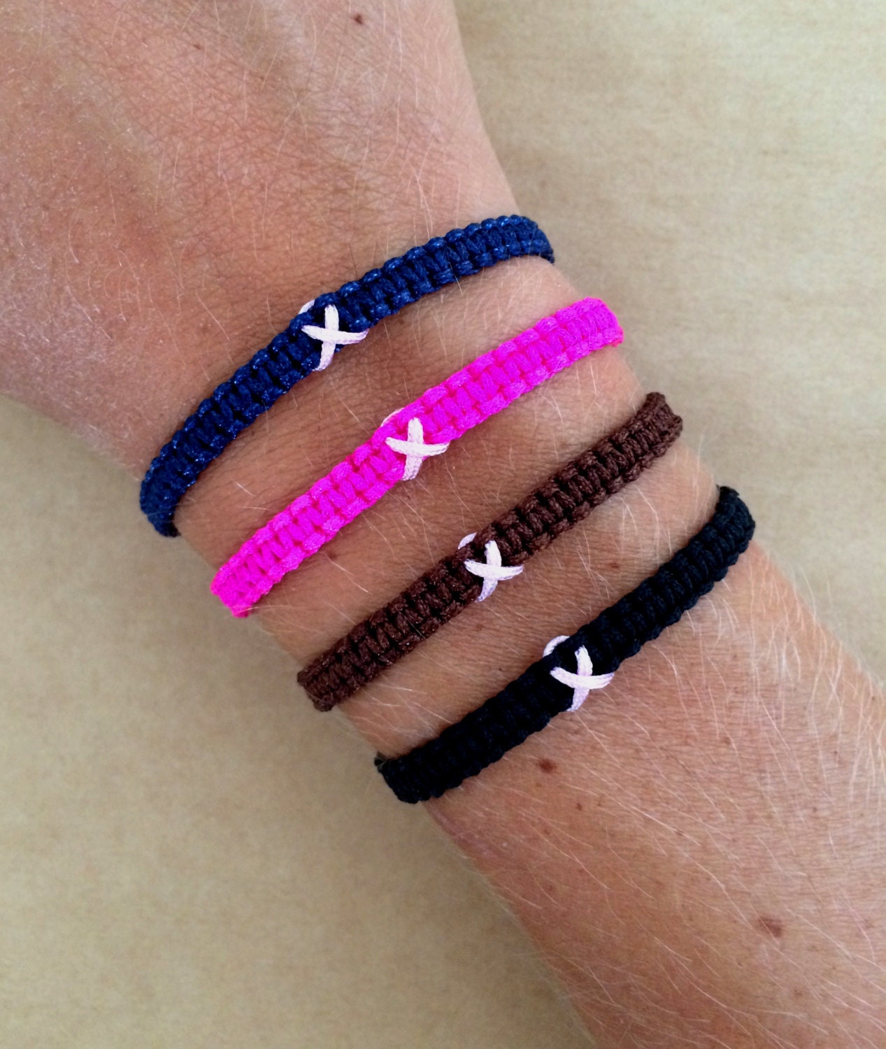 Breast Cancer Awareness Macrame Bracelet with Pink Ribbon