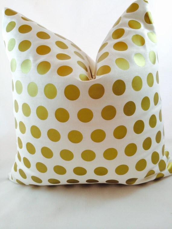OLD GOLD polka dot pillow cover on either pure white or ivory