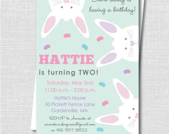 Peek a Boo Bunny Birthday Invitation - Pastel Easter or Spring Birthday Invite - Digital Design or Printed Invitations - FREE SHIPPING