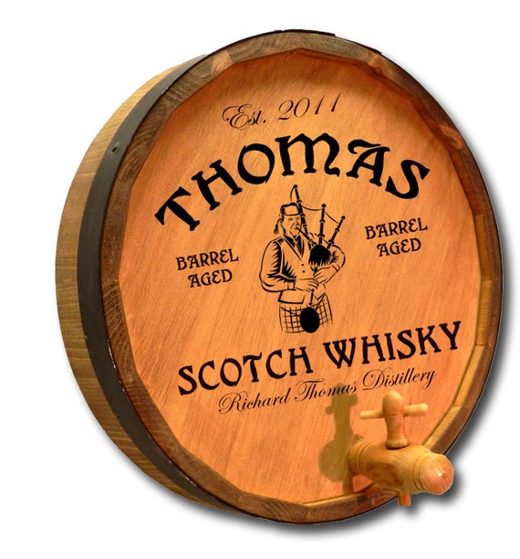 Custom BAGPIPER Scotch Whiskey Quarter Barrel Wood Bar Sign