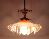 French Vintage Pink Glass and Bronze Ceiling Light , Lamp Glass Shade French Vintage Pink Glass and Bronze Ceiling Light , Lamp Glass Shade