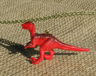 Red necklace Retro necklace Dinosaur necklace, Fun jewelry Dinosaur jewelry Plastic pendant unisex necklace Quirky Geekery Kitsch necklace