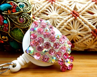 Jewelry Heart Badge Reel - Retractable Badge Holder - Retractable Badge Reel - Valentine's Day Rhinestone Badge Reel - Cardiac Nurse Gifts