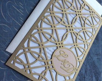 Laser Cut Wedding Invitations, Monogram Art Deco Rings Invitations, Roaring 20s Custom Personalized Invitations, Die Cut