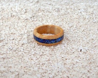 Recycled Oak with Lapis inlay wood ring