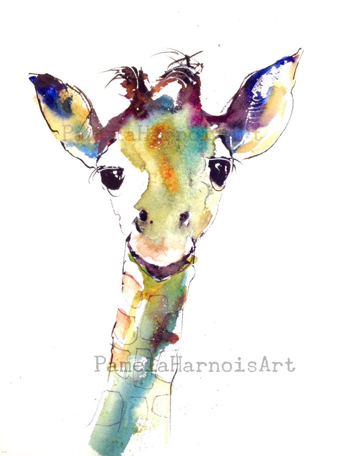 Giraffe Art Watercolor Art Print Giclee Animal Art