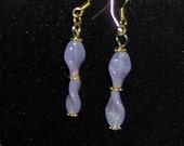 Handcraft  Lavender Swirl Dangles Pierced Earrings with Gold French Hooks and Findings,Double Beads