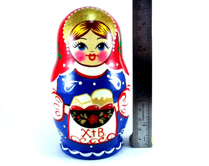 Nesting Dolls 5 pcs Russian matryoshka Babushka doll for kids Wooden authentic stacking handpainted toys set Easter gift