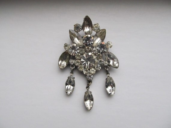 40's 50's Pot Metal Rhinestone Brooch Or Necklace