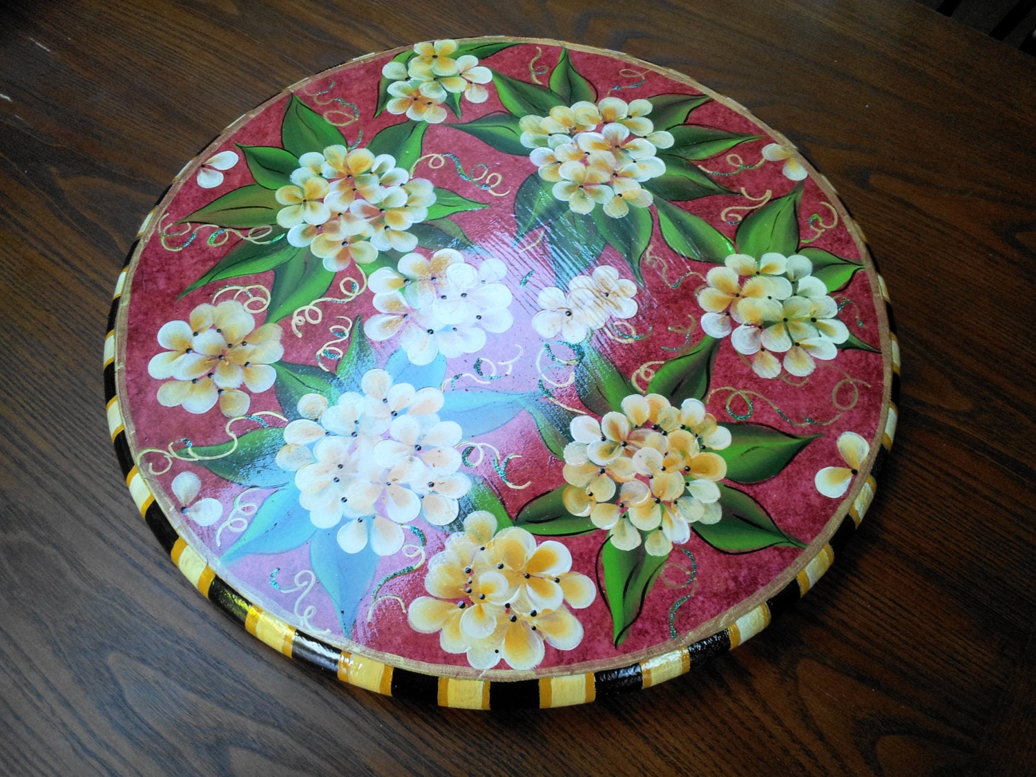 Decorative 18 Oval Wooden Hand Painted Lazy Susan