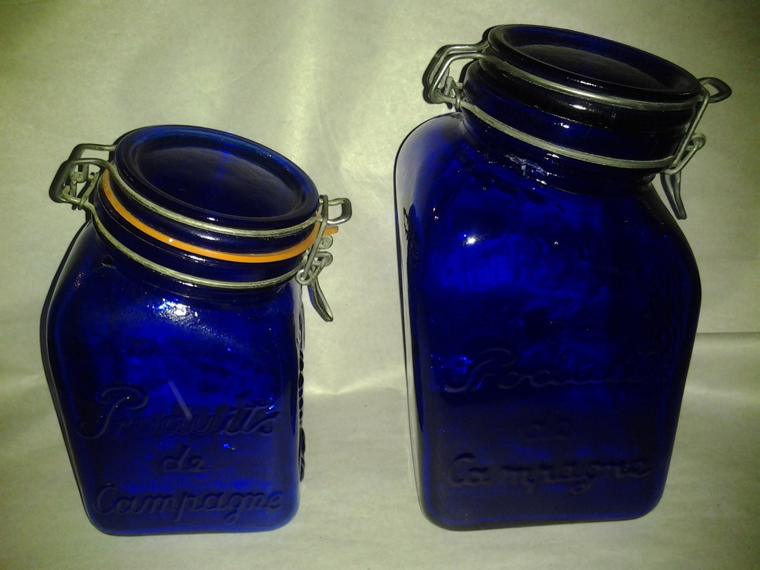 Glass jars two vintage Italian cobalt blue glass covered jars
