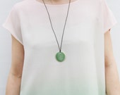 Ceramic pendant, ceramic necklace, porcelain - green, grass