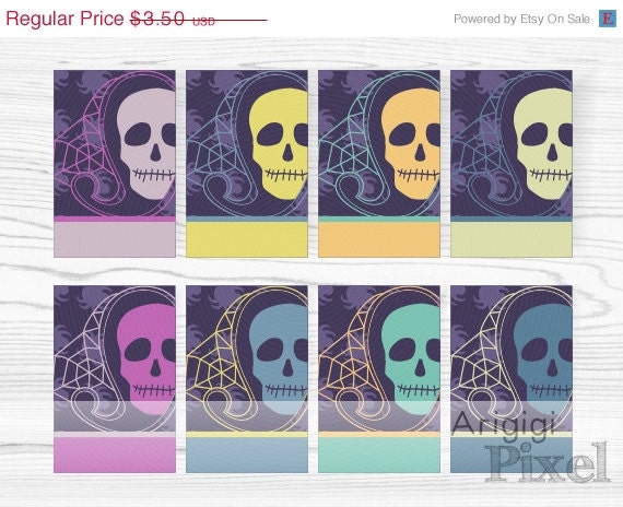 ON SALE 70 % OFF Halloween hang tags, skull gift tag, printable, skull inside paisley, spider patterned, set of 8 tags, dark purple, instant Il_570xn