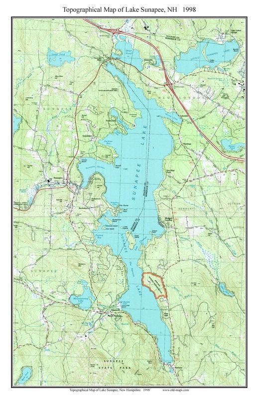 Lake Sunapee ca 1998 Topographic Map USGS Custom by Oldmap