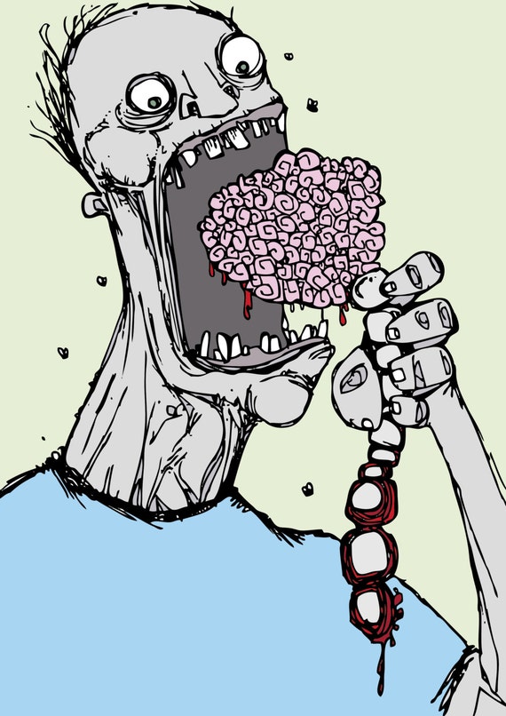 Happy birthday zombie card. Brain on a spine. by DixonDoesDoodles