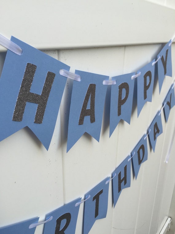 Blue and Silver Glitter Happy Birthday Banner frozen birthday
