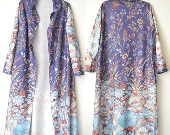 60s 70s vintage japanese floral maxi kimono duster jacket // M-L