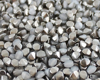 50st Tsjechisch glas Pinch kralen 5x3.5mm wit albasten Chrome (PCH025)