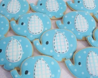 Spotted Elephant Baby Shower Cookies - Birthday Party, Nursery Party Cookie Favors, Elephant Theme, Animal Jungle Theme Custom Sugar Cookies