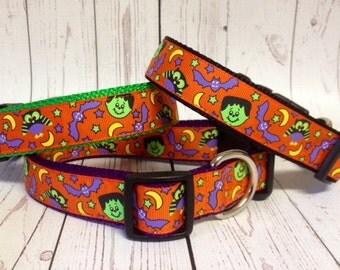Owls, Bats & Frankenstein Halloween Dog Collar