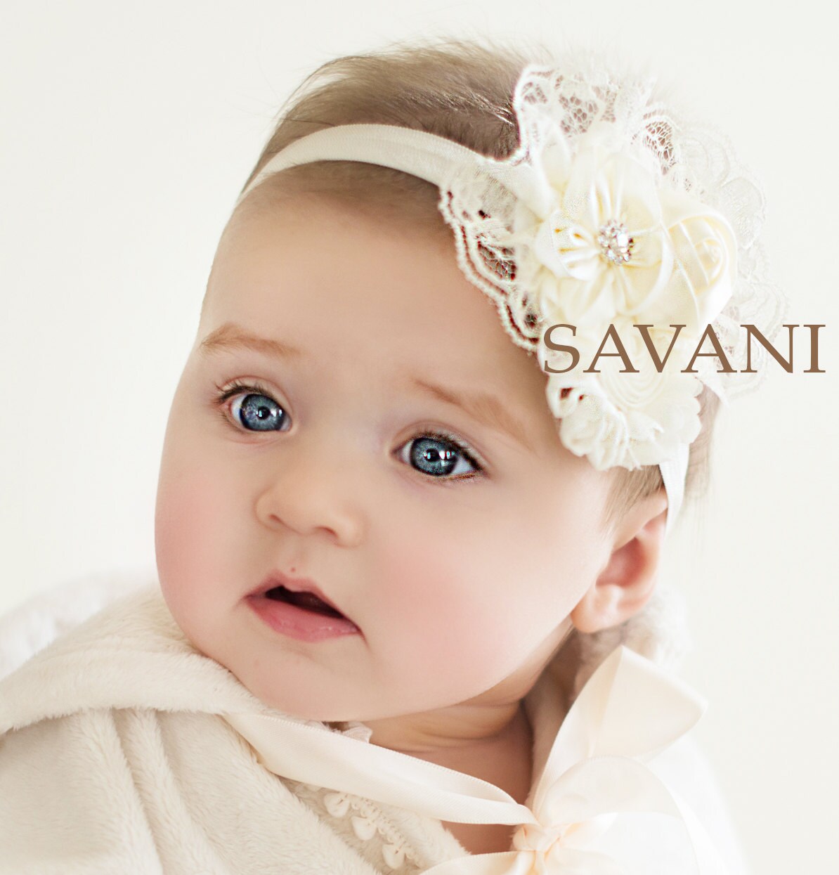 Ivory Baby headband, newborn headband, shabby chic roses headband, headband