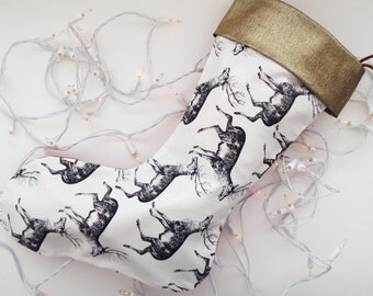 Christmas Stocking- Hipster Reindeer | Gold, White, Black & Red |