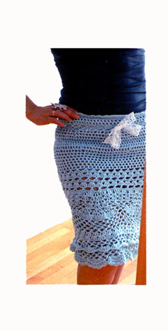 Blue crochet skirt. Handmade elegant sexy by Cristinasatelier