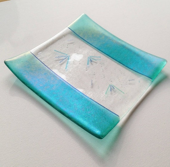 Turquoise Decorative Plate Iridescent Fused Glass