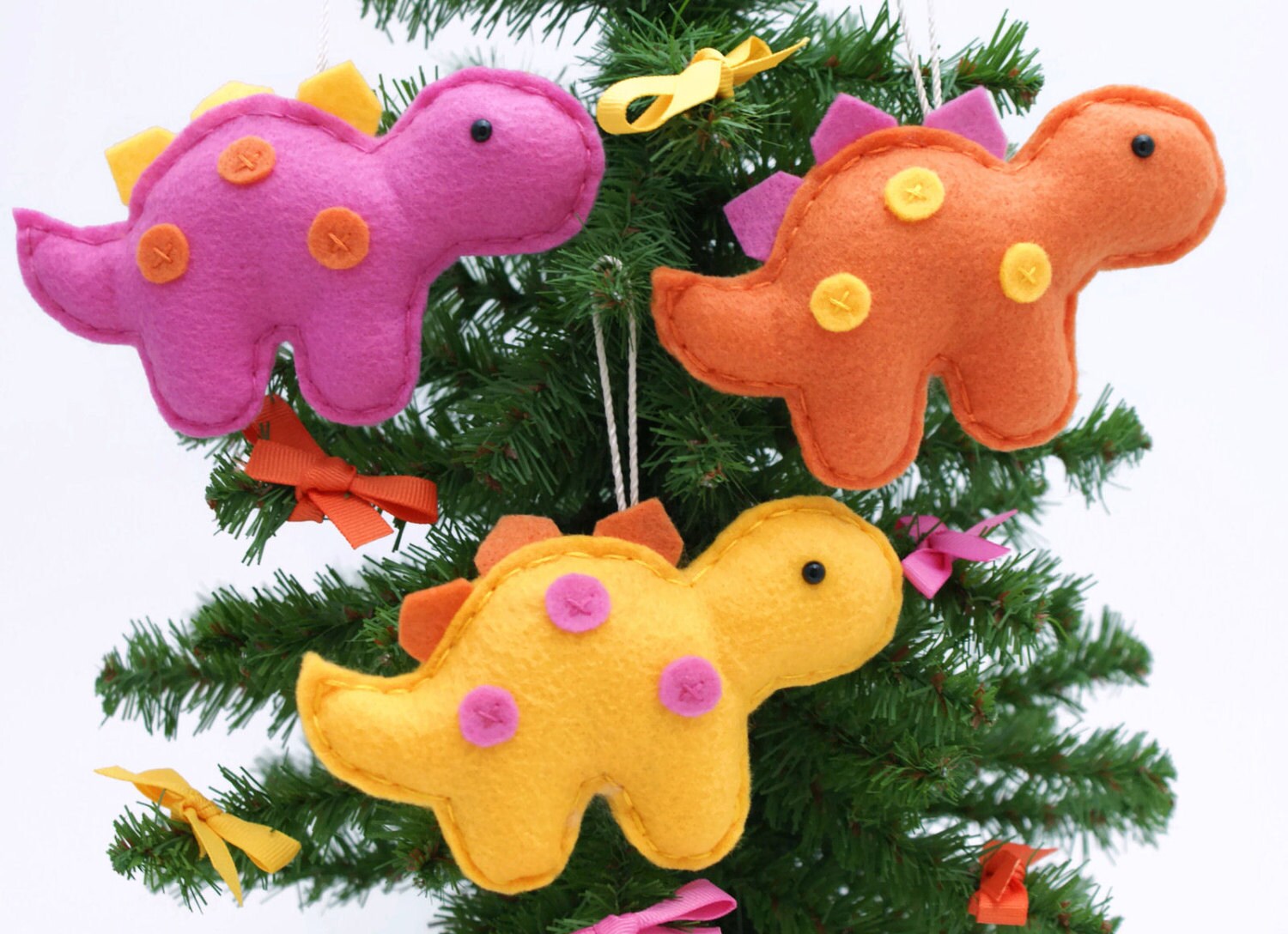 Stegosaurus Ornaments / Set of 3 / Handmade Felt Dinosaur