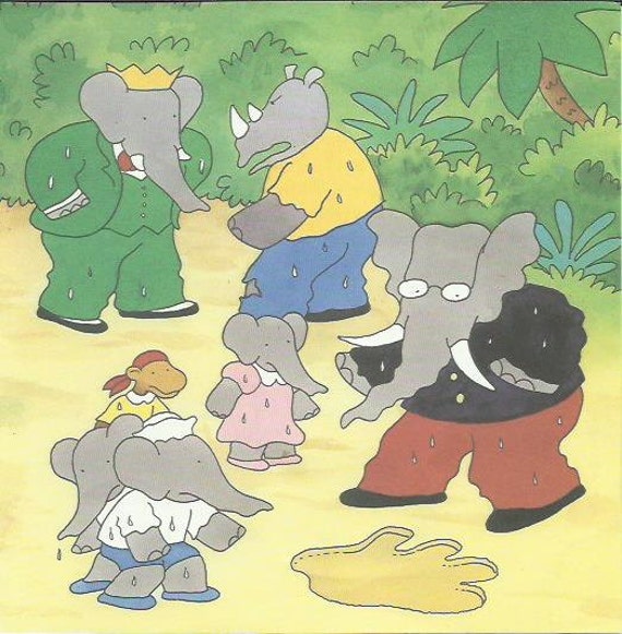 babar the elephant rhino monkey green