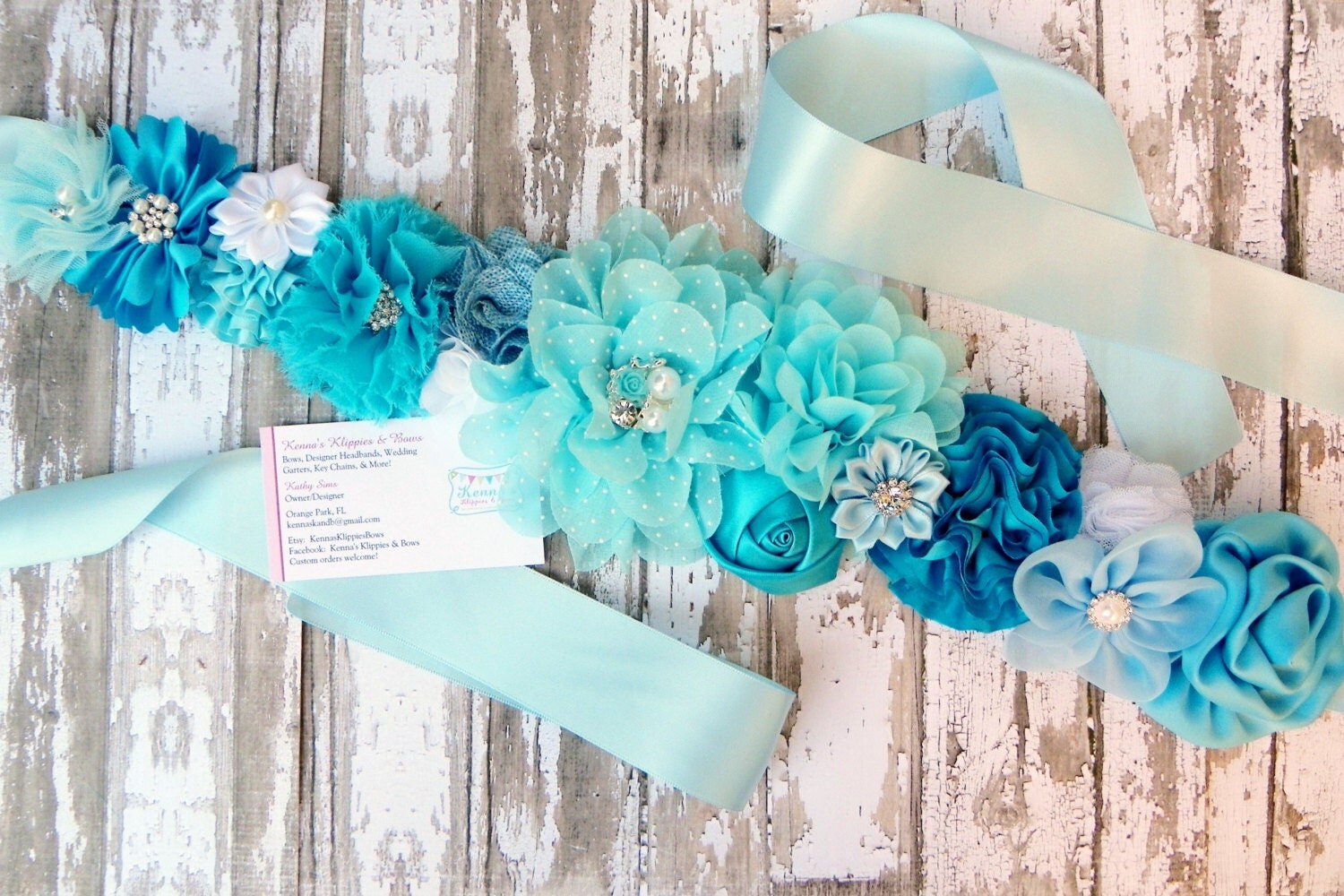 Blue Maternity Sash, Blue Flower Sash, Its a Boy, Gender Reveal Sash