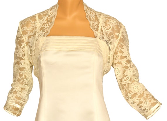 Items similar to Ladies Ivory Lace 3/4 Sleeve Bolero Shrug on Etsy
