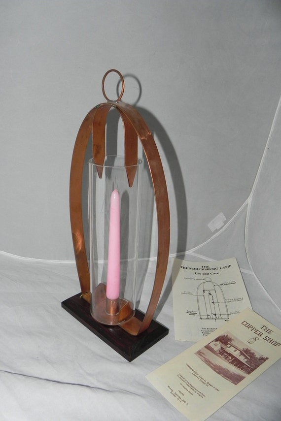 Fredericksburg Hanging Copper Candle Table Lamp With Wood Base