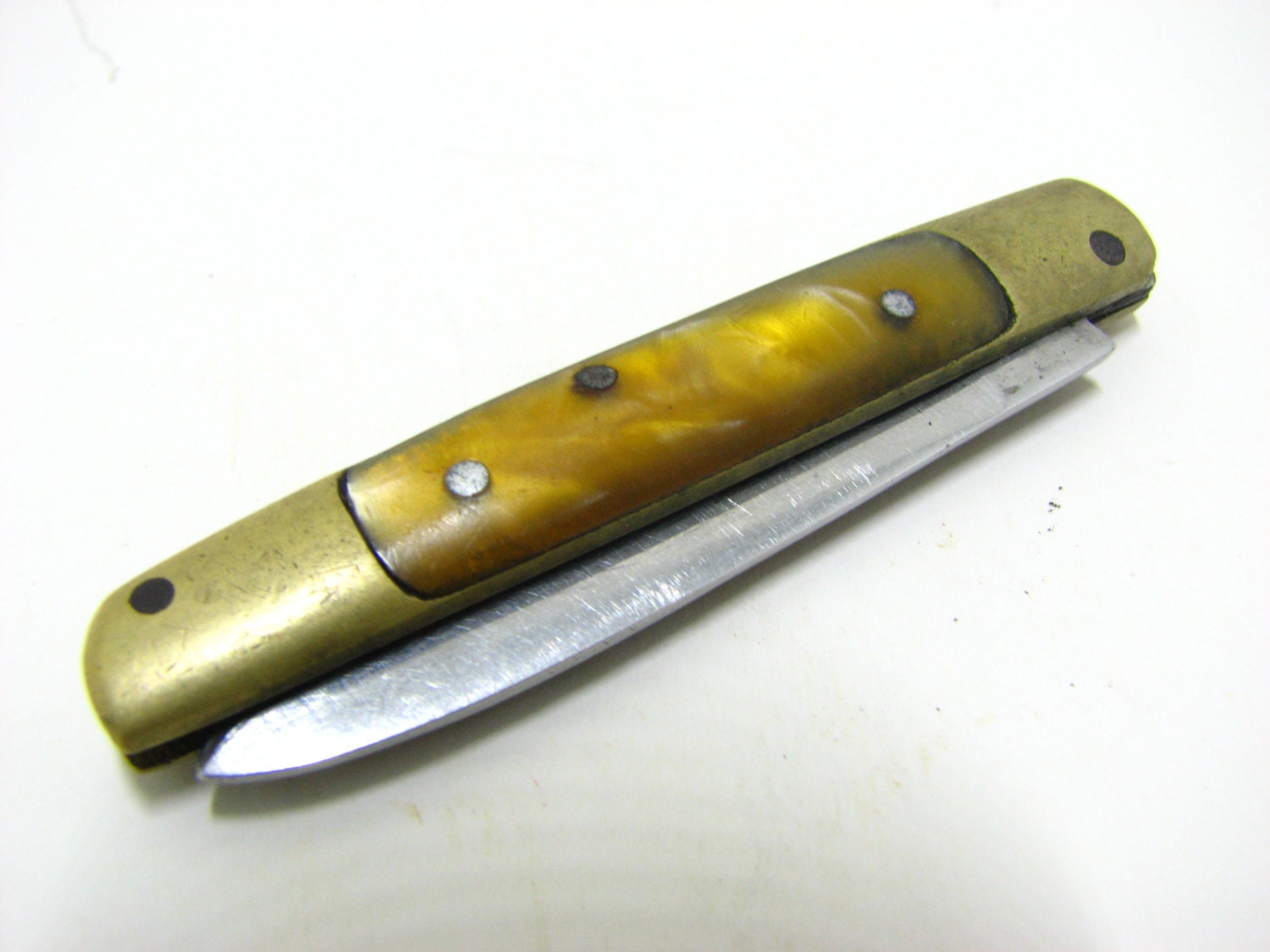Vintage Brown Turkish Pocket knife. Brass Handle Pocketknife