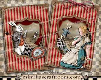 Alice in Wonderland Digital Collage Sheet, ACEO cards, digital paper, Alice party, printable paper, Instant Download, scrapbook images