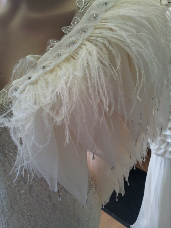 Bridal Shawl l in Ostrich Feather Net and Crystal