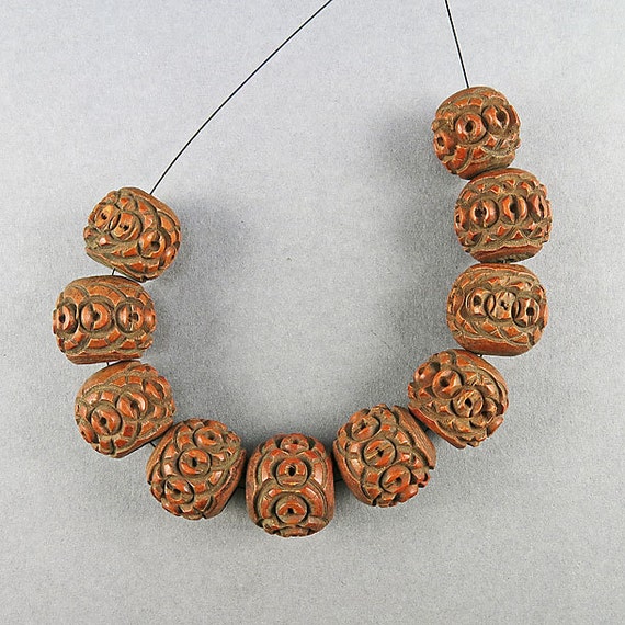 Antique Carved Wooden Beads Old Jewelry Supplies Antiques