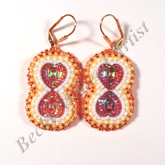 First Nations Beaded Earrings Orange/White Double by