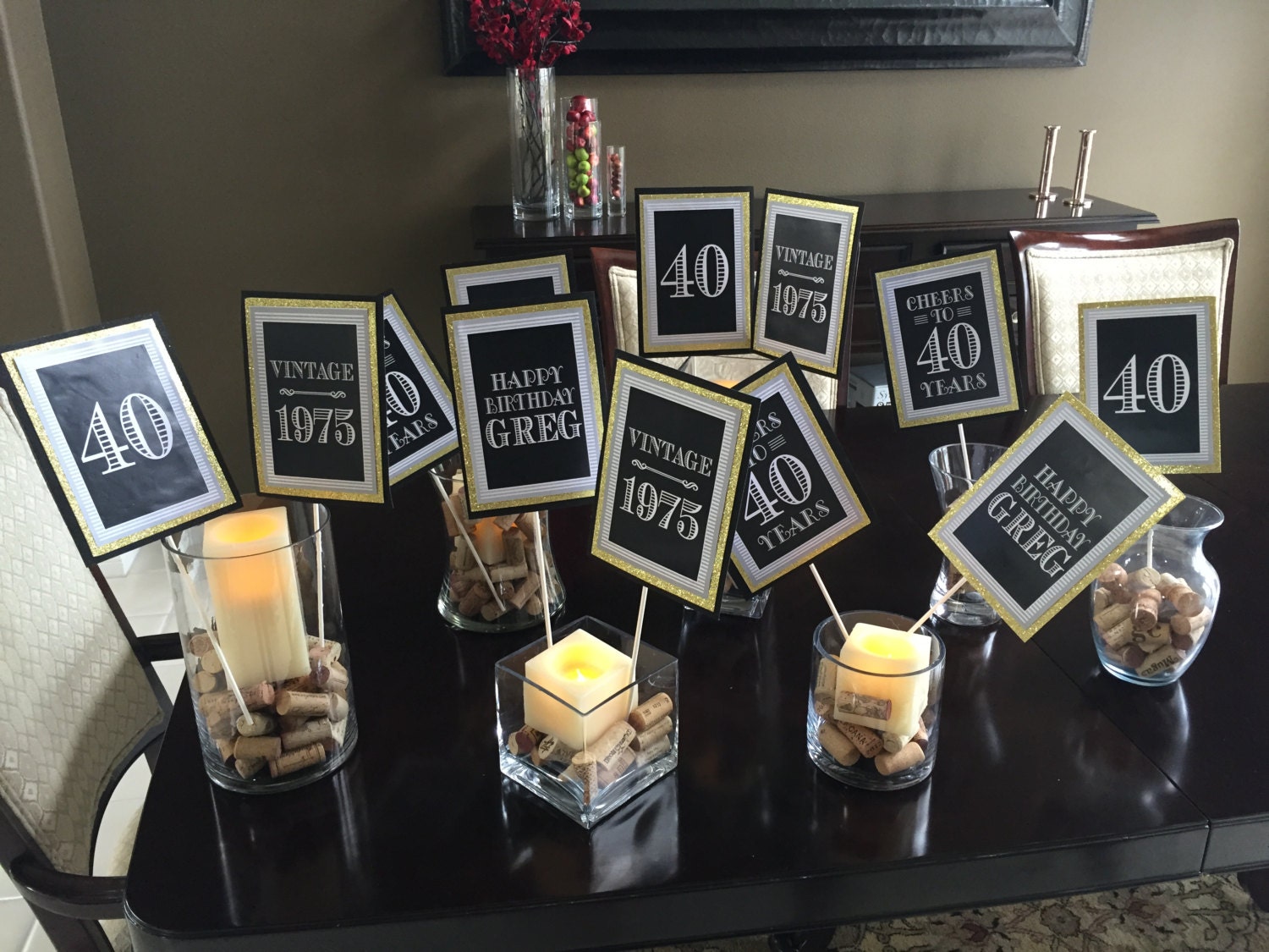 40th birthday party decor. Black and gold by ...