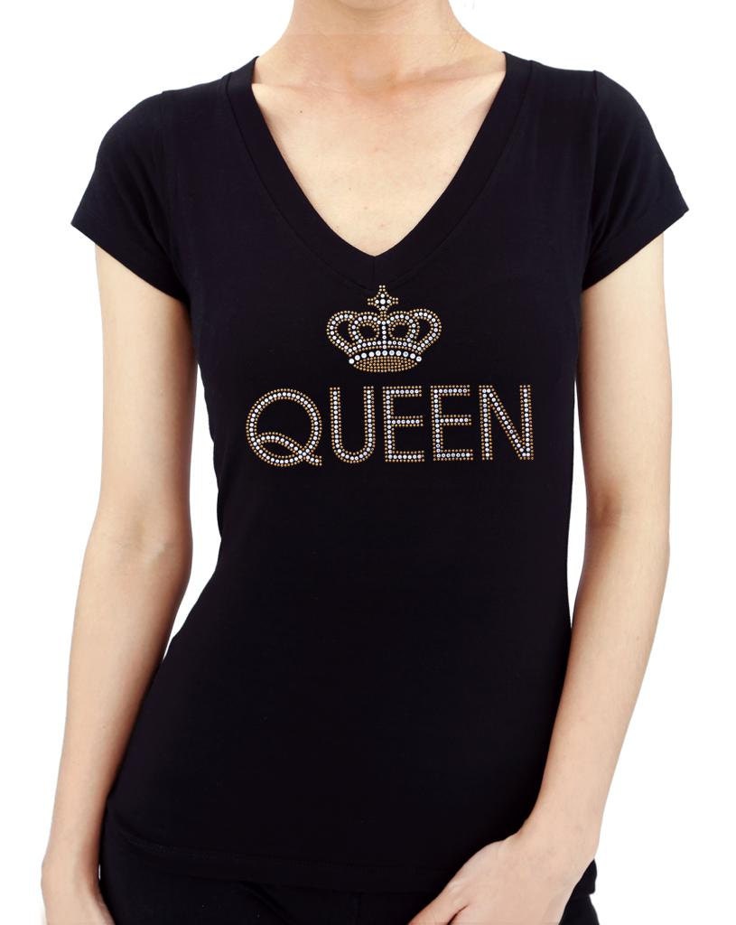 Queen Crown Rhinestone/stud Womens T shirt V by blingblingcountry